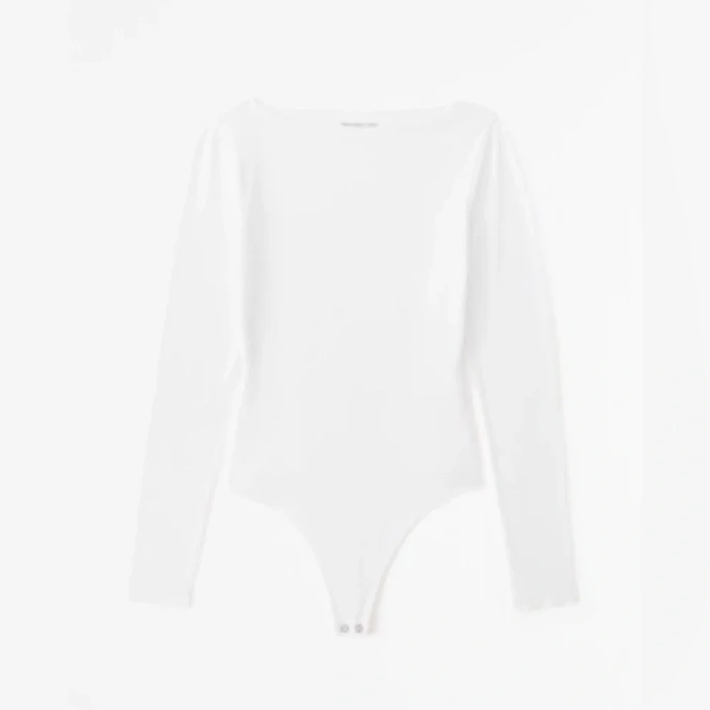 NWOT Abercrombie Long-Sleeve Cotton-Modal Slash Bodysuit in White XL - Picture 2 of 3